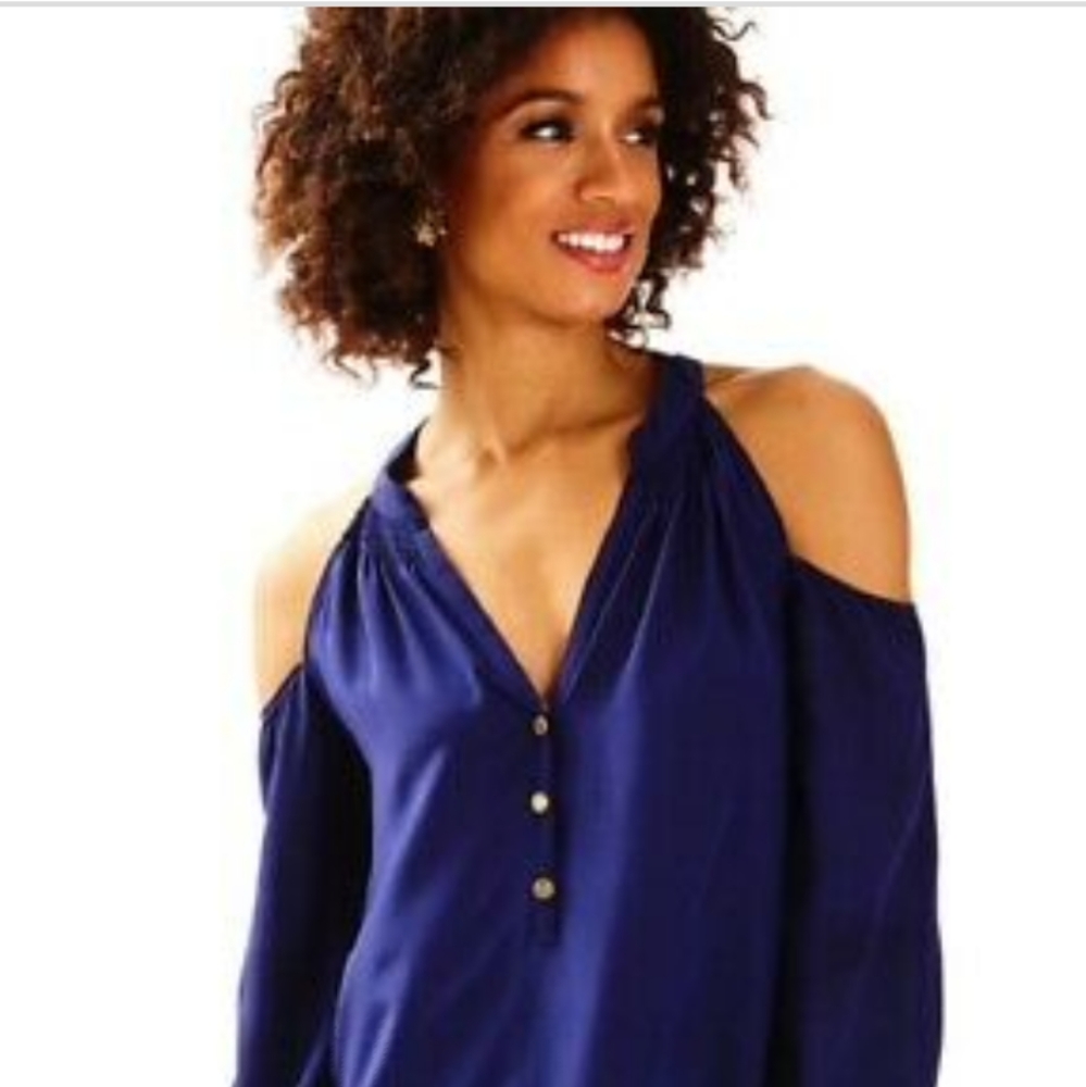 NWT Lilly Pulitzer navy cold shoulder blouse
